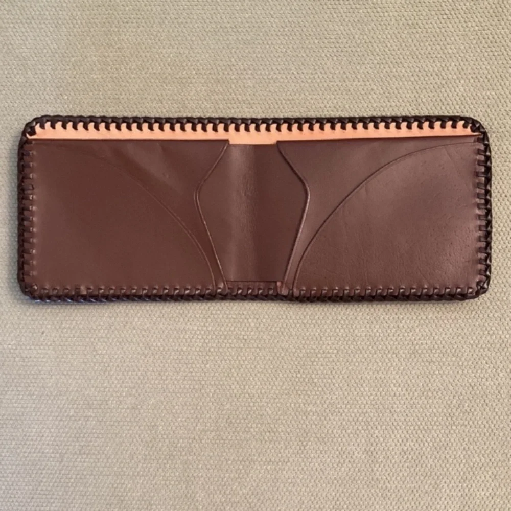 Unused vintage 50s 60s wallet billfold, embossed leather with sailboat and wheel